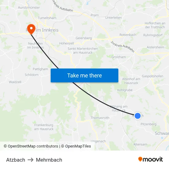 Atzbach to Mehrnbach map