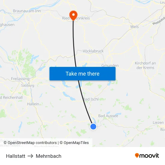 Hallstatt to Mehrnbach map