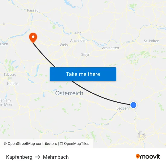 Kapfenberg to Mehrnbach map