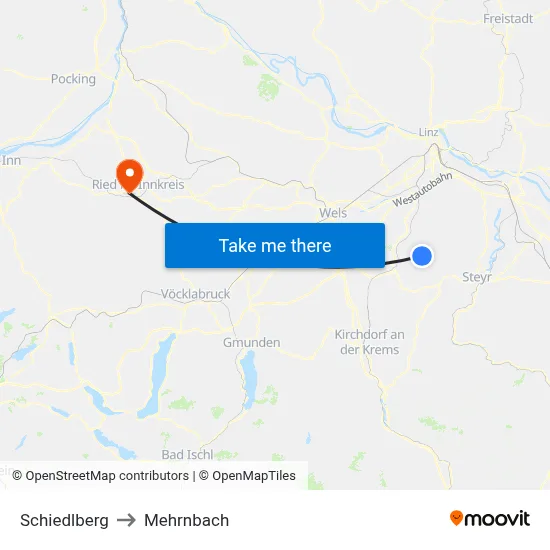 Schiedlberg to Mehrnbach map