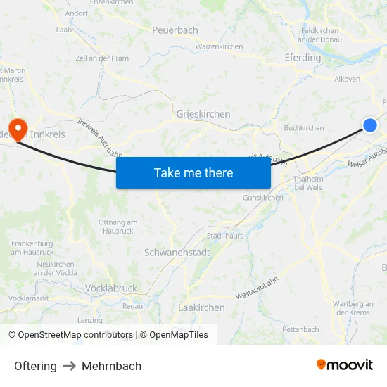 Oftering to Mehrnbach map