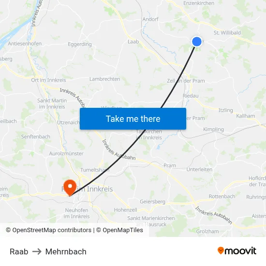 Raab to Mehrnbach map