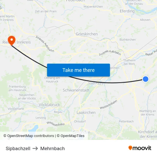 Sipbachzell to Mehrnbach map