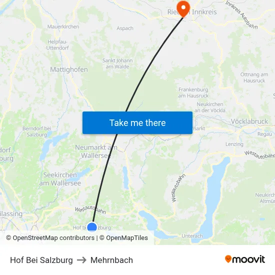 Hof Bei Salzburg to Mehrnbach map