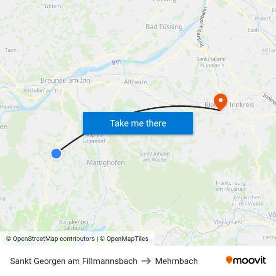 Sankt Georgen am Fillmannsbach to Mehrnbach map