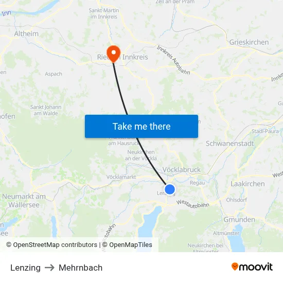 Lenzing to Mehrnbach map
