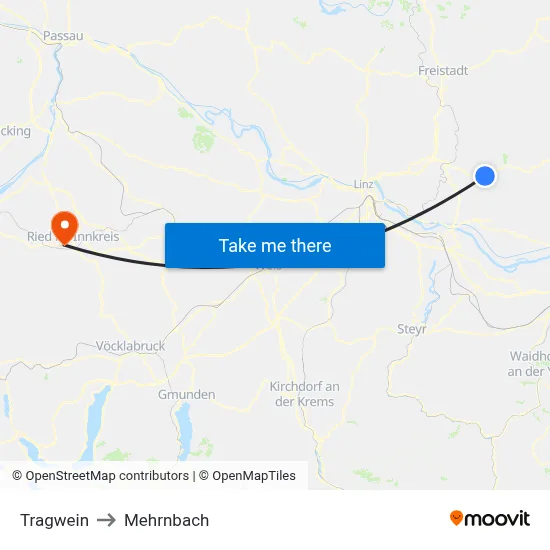 Tragwein to Mehrnbach map