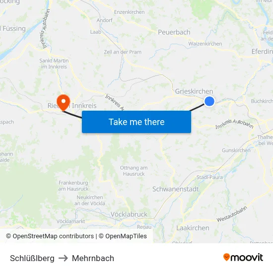 Schlüßlberg to Mehrnbach map
