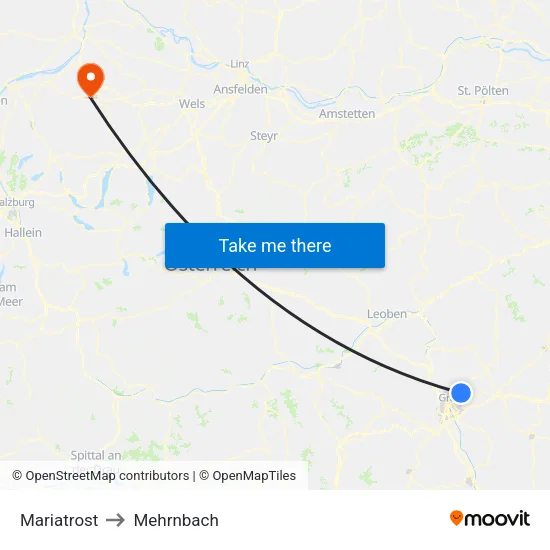 Mariatrost to Mehrnbach map