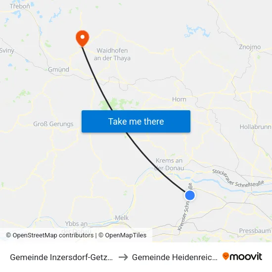 Gemeinde Inzersdorf-Getzersdorf to Gemeinde Heidenreichstein map