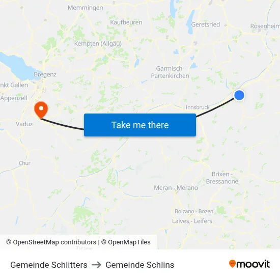Gemeinde Schlitters to Gemeinde Schlins map
