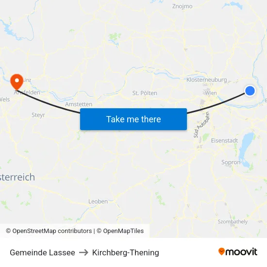 Gemeinde Lassee to Kirchberg-Thening map