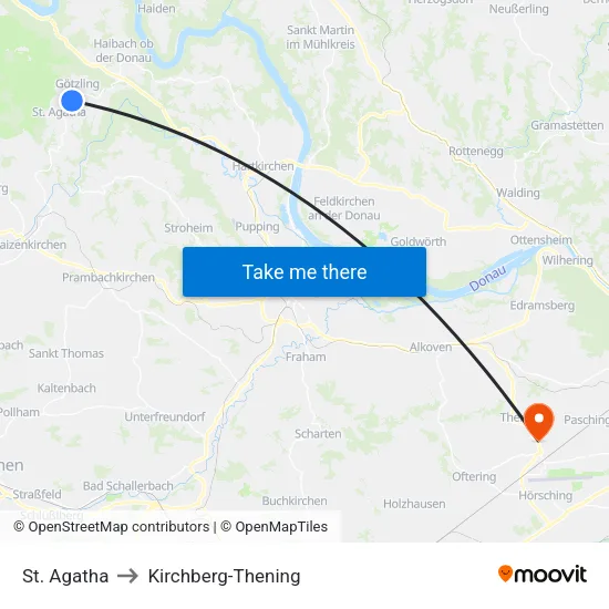 St. Agatha to Kirchberg-Thening map