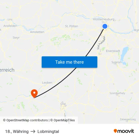 18., Währing to Lobmingtal map