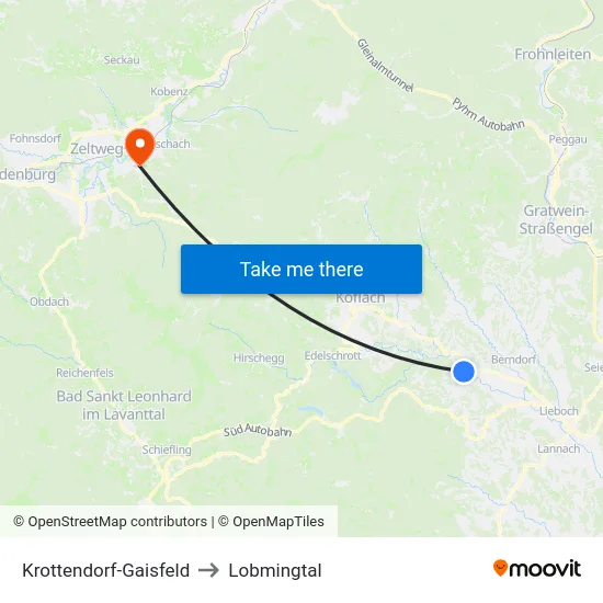 Krottendorf-Gaisfeld to Lobmingtal map