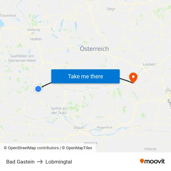 Bad Gastein to Lobmingtal map