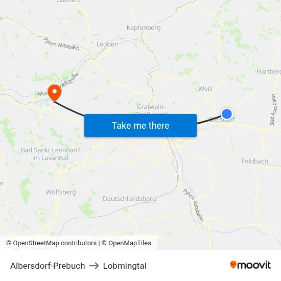 Albersdorf-Prebuch to Lobmingtal map