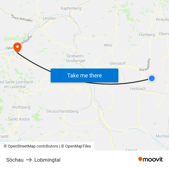 Söchau to Lobmingtal map