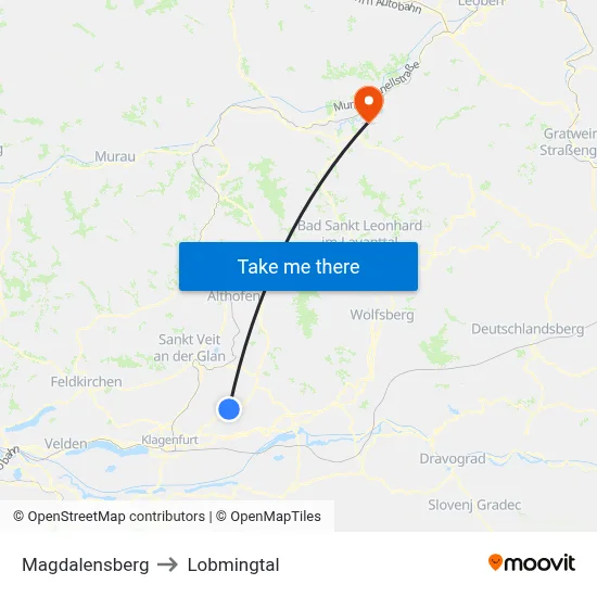 Magdalensberg to Lobmingtal map