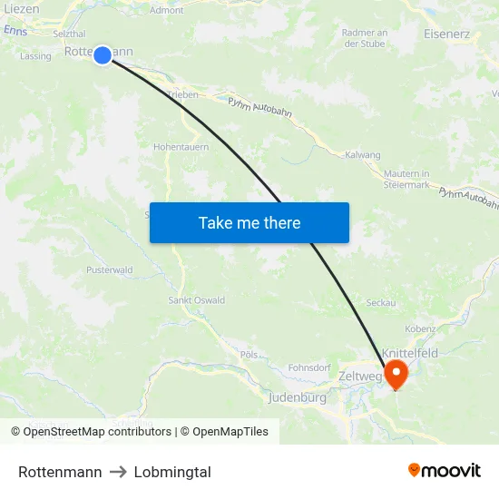 Rottenmann to Lobmingtal map