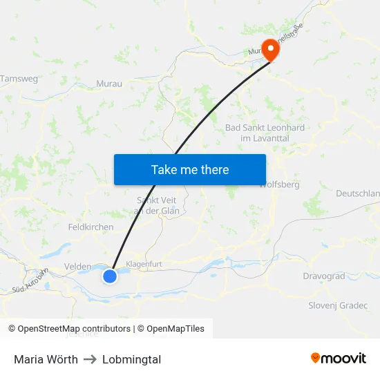 Maria Wörth to Lobmingtal map