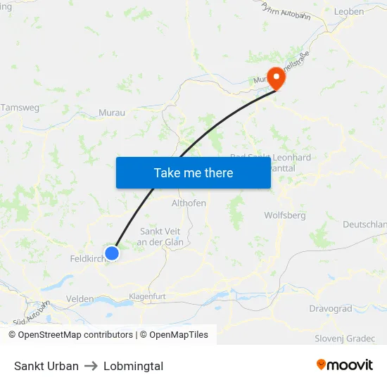 Sankt Urban to Lobmingtal map