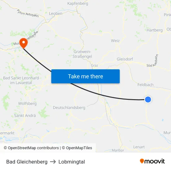 Bad Gleichenberg to Lobmingtal map