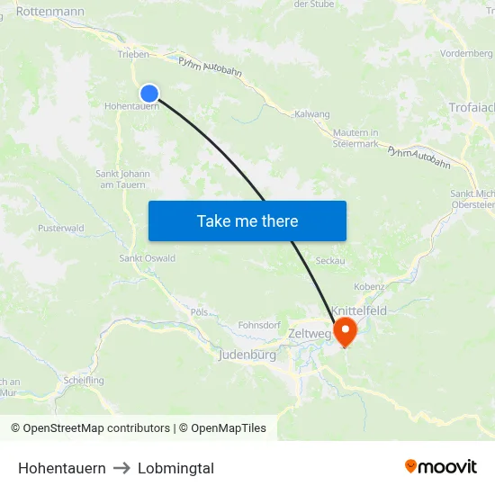 Hohentauern to Lobmingtal map