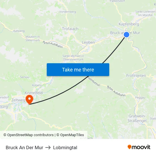 Bruck An Der Mur to Lobmingtal map