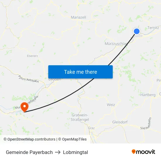 Gemeinde Payerbach to Lobmingtal map