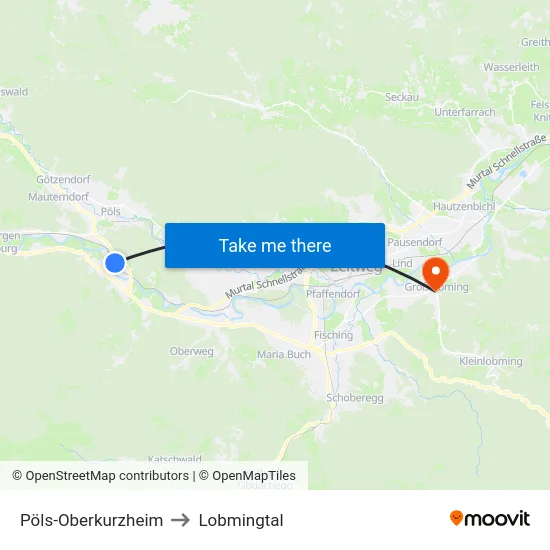 Pöls-Oberkurzheim to Lobmingtal map