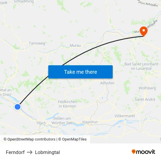Ferndorf to Lobmingtal map