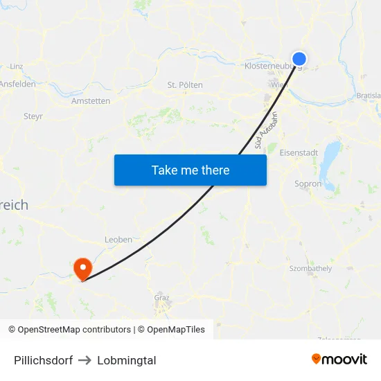 Pillichsdorf to Lobmingtal map