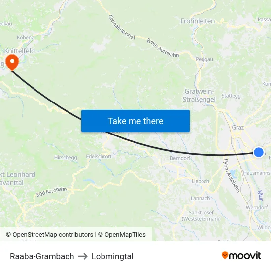 Raaba-Grambach to Lobmingtal map