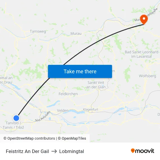 Feistritz An Der Gail to Lobmingtal map