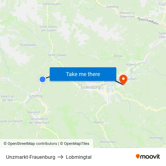 Unzmarkt-Frauenburg to Lobmingtal map