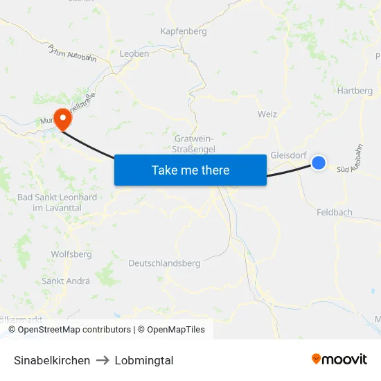 Sinabelkirchen to Lobmingtal map