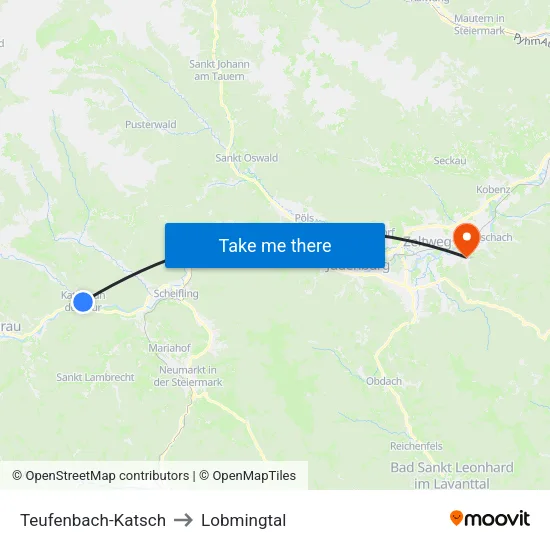 Teufenbach-Katsch to Lobmingtal map