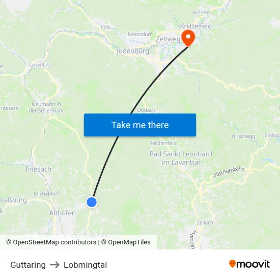 Guttaring to Lobmingtal map