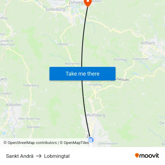 Sankt Andrä to Lobmingtal map