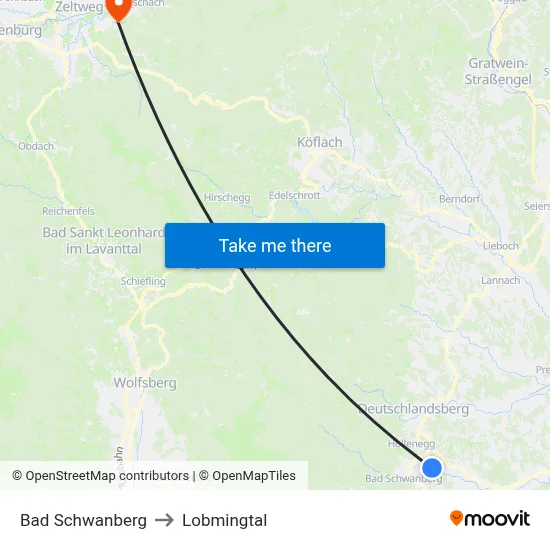 Bad Schwanberg to Lobmingtal map