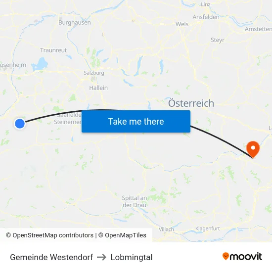 Gemeinde Westendorf to Lobmingtal map
