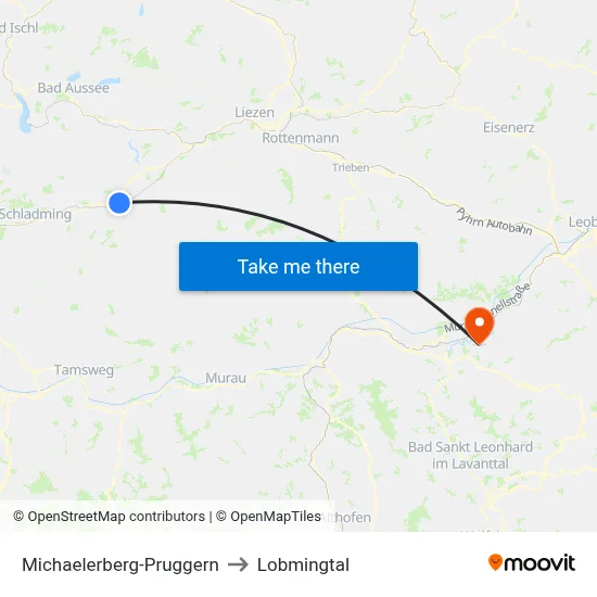 Michaelerberg-Pruggern to Lobmingtal map