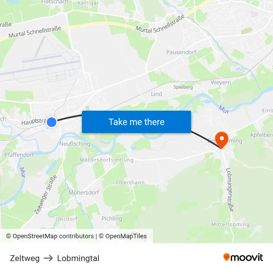 Zeltweg to Lobmingtal map