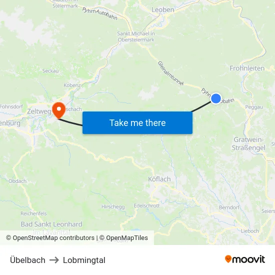 Übelbach to Lobmingtal map