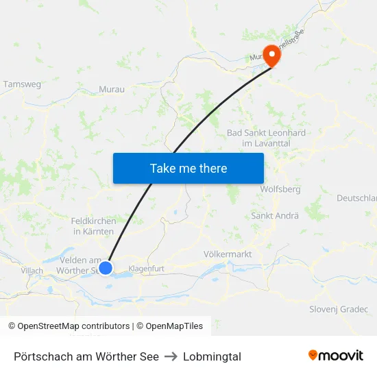 Pörtschach am Wörther See to Lobmingtal map