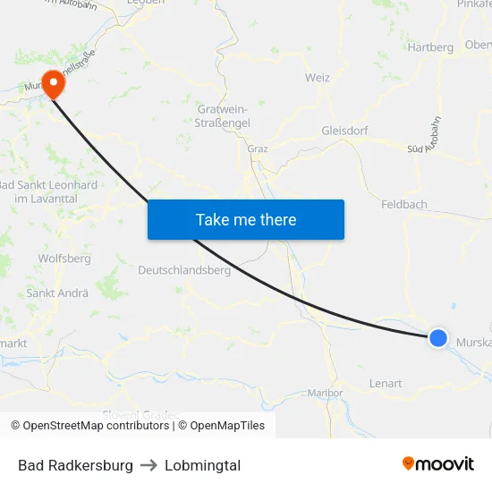 Bad Radkersburg to Lobmingtal map