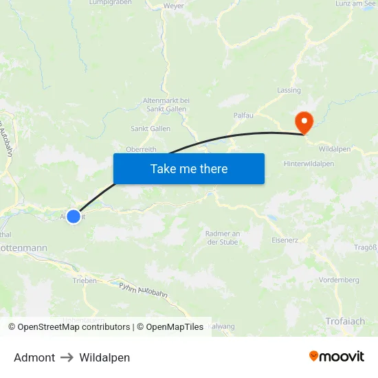 Admont to Wildalpen map