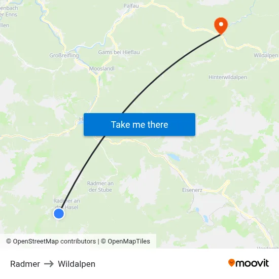 Radmer to Wildalpen map