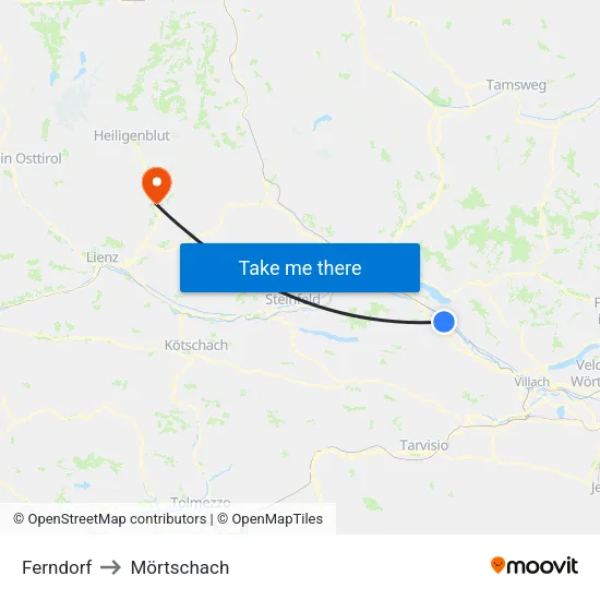 Ferndorf to Mörtschach map